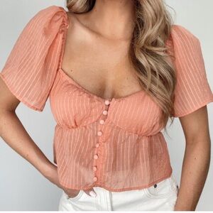 Le Lis Orange Puff Sleeve Cropped Blouse